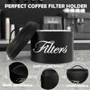 Black Basket Coffee Filter Holder With Lid - Round Container for Counter Storage - Rustic Farmhouse Bar Accessories Decor