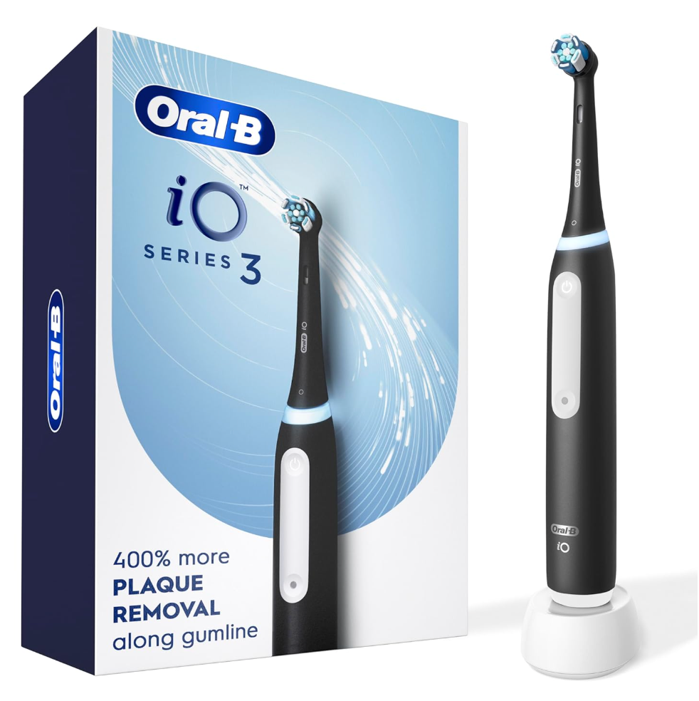 OralB Rechargeable Electric Toothbrush, iO Limited Simple Clean, 3 Cleaning Modes, Automatic Pressure Sensor to Protect Gums, Travel Case, Night Black