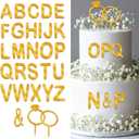 28 Pcs Wedding Cake Topper, Gold Cake Letters Topper DIY Custom Cake Toppers with Diamond Ring and 26 Acrylic Letters Personalized Bride Groom Initial Sign for Anniversary Baby Shower Birthday, 2.36 inches x 4.33 inches