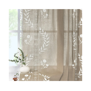Schweek Tan Boho Curtains for Living Room 84 Inches 1 PanelLinen Floral Cute Curtains Semi Sheer Country Rustic Window Western Curtain