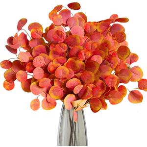 ASTRYAS 6Pcs Fall Artificial Eucalyptus Stems Fake Eucalyptus Leaves 21.6in Fall Leaves Shrubs Bushes for Home Tall Vase Wedding Arrangements Garden Farmhouse Table Centerpiece Fireplace Dcor Orange