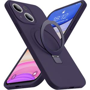 Designed for iPhone 15 Case with Magnetic Invisible Stand Compatible with Mag-Safe Military Drop Tested Shockproof Silicone Phone Case for Women Men 6.1'', Purple