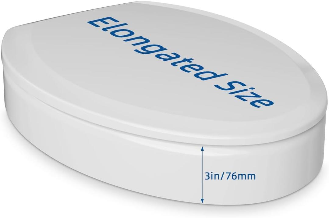 Elongated Toilet seat risers for Seniors, Elevated Soft Close Toilet Seat 3 inch, Heavy Duty, Never Loosen, Elongated Raised Toilet seat bowl (18.5), White