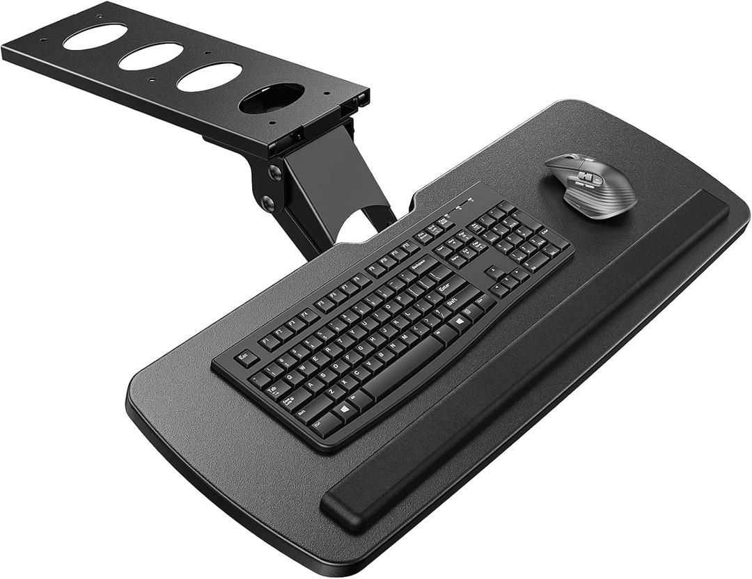 HUANUO Keyboard Tray Under Desk, 360 Adjustable Ergonomic Sliding Keyboard & Mouse Tray, Under Desk Keyboard Tray Slide Out, Keyboard Holder Under Desk for Typing in Home, Office Work, 25"W x 9.84"D (Black)