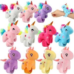 12 Pcs Unicorn Slap Bracelets Plush Animal Bracelets Bulk 8 Inch Furry Slap Band Stuffed Animals for Boys Girls Unicorn Party Favors Birthday Gifts