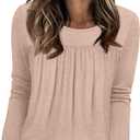WIHOLL Long Sleeve Shirts for Women Pleated Fall Tops Crewneck Casual Tunic Tops to Wear with Leggings Fashion Clothing (Beige, L)