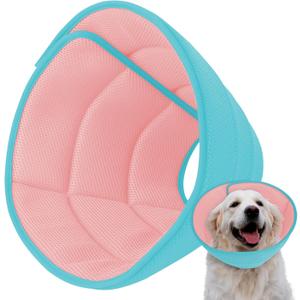 Mosago Soft Dog Cone Collar After Surgery Alternative for Dogs to Stop Licking, Comfy Collars for Large/Medium/Small Pet, Adjustable Elizabethan Neuter Recovery E Cones of Shame Neck & Head Ecollars (L (Fit 20-49 lb Dog), Light Blue/Pink)