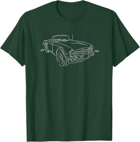 British Triumph TR6 Minimalist Sketch Automobile Art Car T-Shirt, L