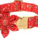 Christmas Dog Collar with Flower Bow - Cute Red Gingerbread Man Dog Collars, Adjustable Heavy-Duty Winter Holiday Bowtie Collar for Small Medium Large Boy Girl Dogs M