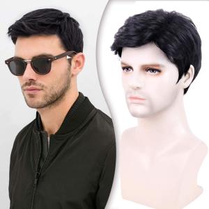 Creamily Mens Short Black Wig,Male Wig Realistic Synthetic Hair Replacement Wigs for Men, Layered Mens Wigs for Daily Wear Party Halloween Costume