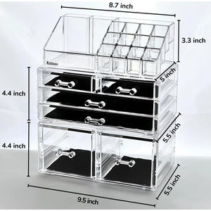 3 Pack Clear Stackable Makeup Organizer with 6 drawers - Cute Vanity Storage for Cosmetics, Jewelry, Skincare and Hair Clips - Acrylic Countertop Display for Bathroom and Desk - Easy to Clean