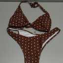 WDIRARA Women's Polka Dots Bikini Set Halter Triangle Swimsuit 2 Piece Bathing Suit (Medium, Brown)