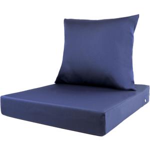 Outdoor Seat Cushion Set 22 x 22 x 3 in Water-Resistant & Fade-Resistant Patio Furniture Cushions with Removable Cover Deep Seat & Back Cushion with Handle and Adjustable Straps-Blue
