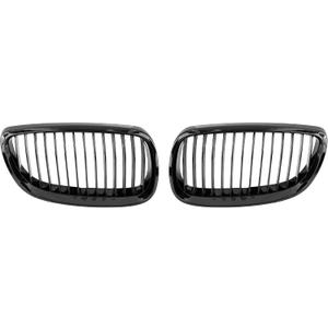 X AUTOHAUX Pair Front Kidney Grille Gloss Black for BMW E92 2007-2010 2 Door Single Line