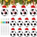 Thyle 12 Pcs Soccer Christmas Ornaments 4 Inches Acrylic Sports Ball Ornaments Christmas Tree Hanging Decoration with 5 Color Pens for Team Gifts Xmas Holiday Party Supplies