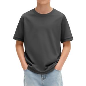 Oakgarden Boys School Basic Shirts 5-16 Years | Short Sleeve Loose Fit Tops, Crew Neck Casual T-shirts for Kids, Soft Layer Breathable Tees, Sports Uniform Daily Wear (Gray)