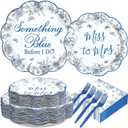 200Pcs Something Blue Bridal Shower Party Supplies Blue White Floral Plates and Napkins Bridal Shower Scalloped Tableware Set for Bachelorette Valentine's Day Party Wedding Decorations Serves 50