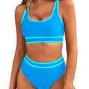 BMJL Women's High Waisted Bikini Sets Sporty Two Piece Swimsuits Color Block Cheeky High Cut Bathing Suits(M,Blue)