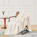 CYMULA Knit Throw Blanket for Couch Cream White - Super Soft Lightweight Plush Fuzzy Fluffy Cozy Blankets and Throws for Sofa Bed, 50 x 60 inches