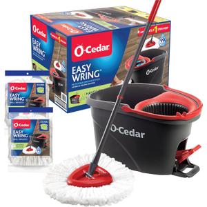 O-Cedar EasyWring Microfiber Spin Mop & Bucket Floor Cleaning System + 2 Extra Refills, Red/Gray