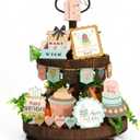 18 Pcs Happy Birthday Tiered Tray Decorations - Farmhouse Table Decor Tray Decor, Wooden 3D Decor Accents for Home, Shelf, and Party