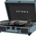 Victrola Journey Bluetooth Portable Suitcase Record Player  with Built-in Speakers, 3 Speed Vinyl Record Player, RCA Out, Headphone Jack, Smoky Blue