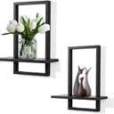 PHOENANCEE Square Floating Shelves,Wall Plants Holder,Bathroom Wall Decor,Framed Decorative Shelf Black,Modern for Living Room Bedroom Home Office,Soild Wood,L+S  1 Pack