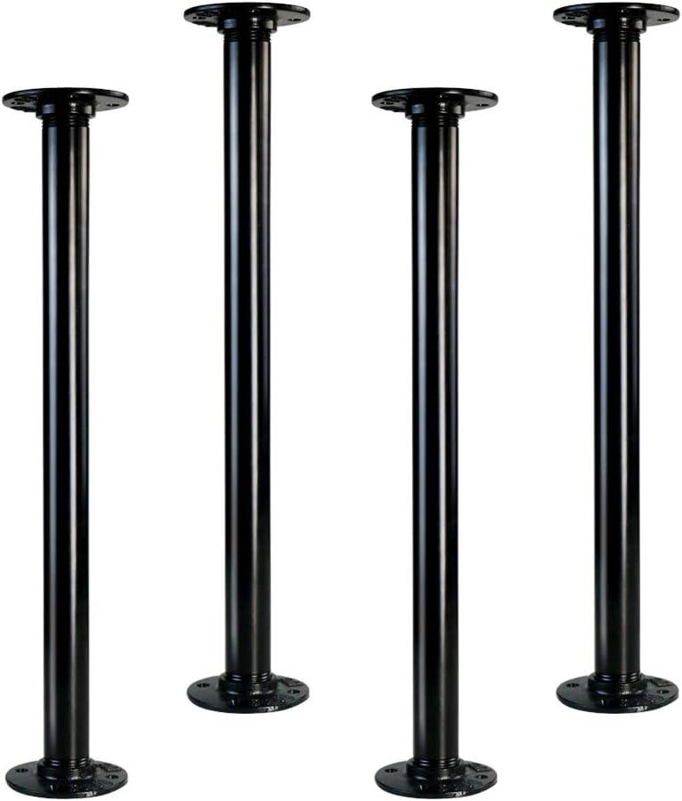 GeilSpace 18" Industrial Pipe Table Legs, Metal Pipes and Flanges for Custom Vintage Tables and Furniture, Rustic DIY Desk Legs, Shelf Support, Set of 4 (1" 18", Black)