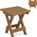 LUE BONA Small Outdoor Folding Side Table, HDPS Outside End Table for Patio, Porch, Deck, Pool, 14 Inch Height, Teak Color Oil Printed
