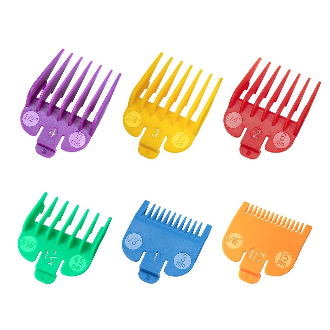 Clipper Guards Set Compatible with Most Wahl Clippers, Color Coded Clipper Guides Replacement - 1/16" to 1/2", 6 Piece Set, New Version
