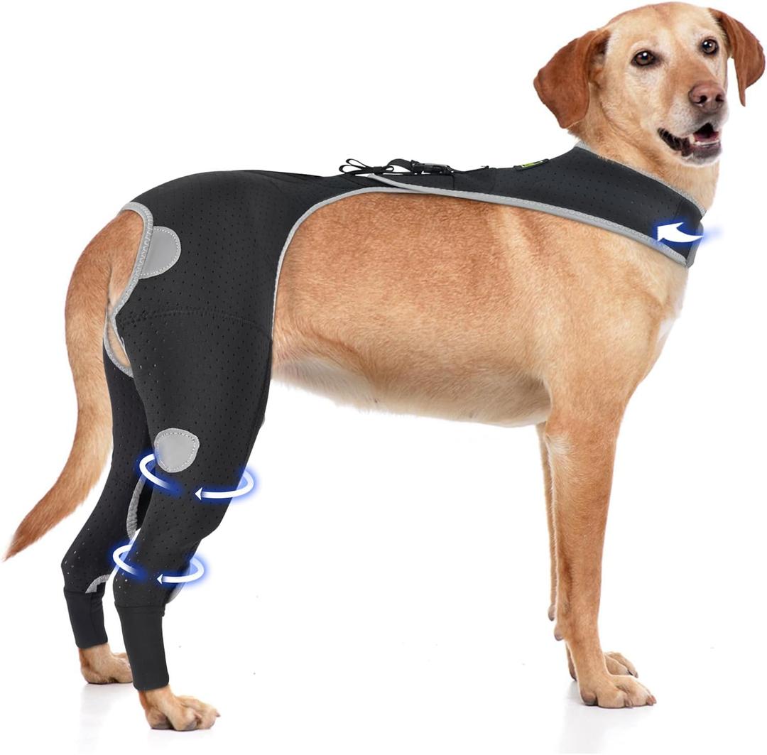 Dog Rear Leg Recovery Sleeve, Breathable Lick Protection Sleeve for Dogs Rear Leg Post Surgery, Reflective Adjustable Alternative to Cone  Size L