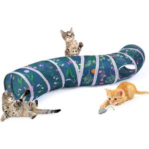 Glittme Cat Tunnel, Cat Tunnels for Indoor Cats, S-Shape Cats Cave with Cat Toys, Foldable Cat Tubes and Tunnels for Cats, Rabbit, Puppy, Guinea Pig