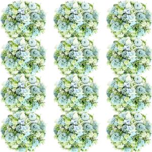 Tigeen Artificial Flowers Artificial Peonies Silk Flowers Faux Peony Fake Peony Silk Hydrangea Bouquet for Wedding Table Centerpiece Floral Vase Decor(White Green,12 Bundles)