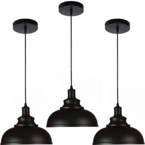 Black Dome Metal Pendant Lights - Hanging Ceiling Fixture for Industrial, Farmhouse Kitchen Island, Dining Room, Foyer (3 pack)