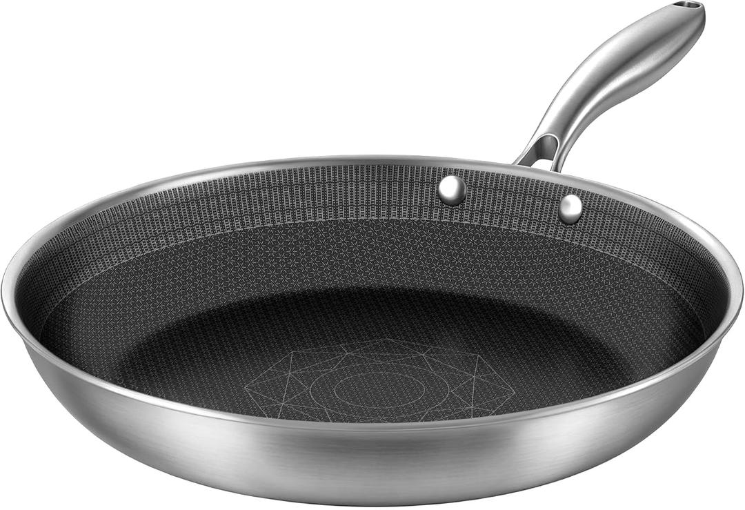 COOKER KING 12 Inch Frying Pan Nonstick,Stainless Steel, Large Size Skillet