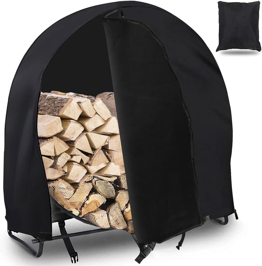 HOMEYA Firewood Log Hoop Cover 48 Inch, Outdoor Heavy Duty 600D Oxford Waterproof Weather Resistant Patio Ring Log Rack Cover, with DoubleEnded Zipper Running Through, Round Wood Pile Holder Storage
