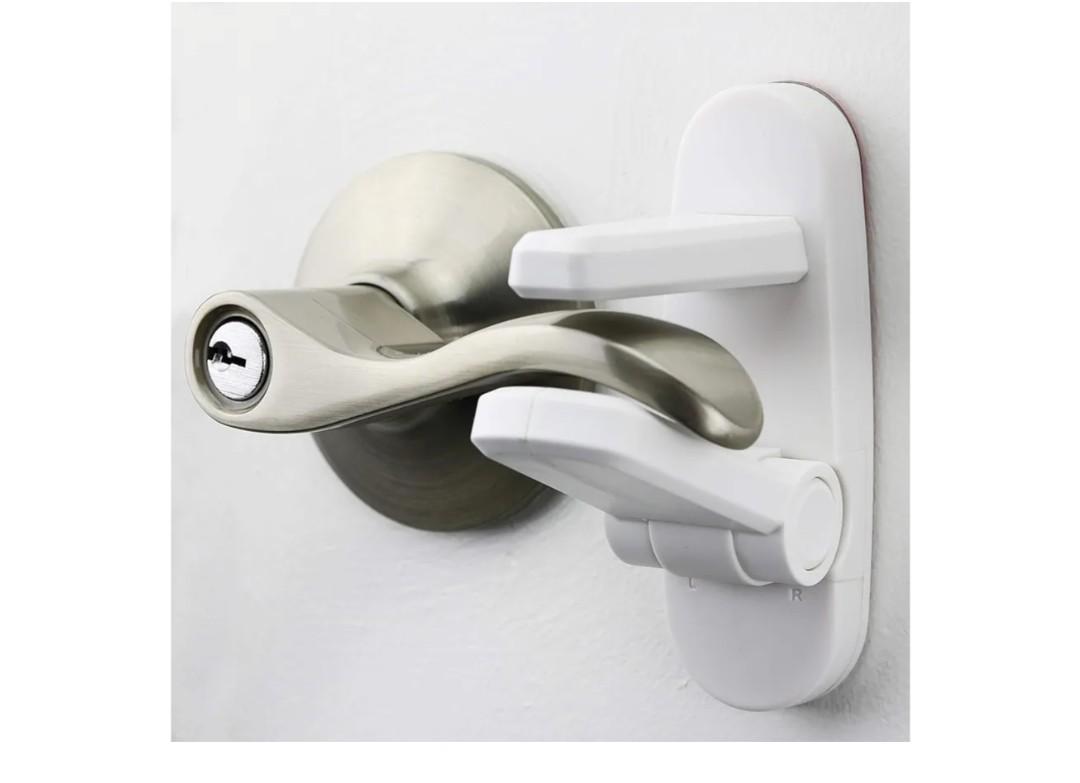 Door Lever Lock (2 Pack) – Prevents Toddlers from Opening Doors – Easy One-Hand Operation for Adults – Durable ABS with 3M Adhesive Backing – No Tools Needed for Install