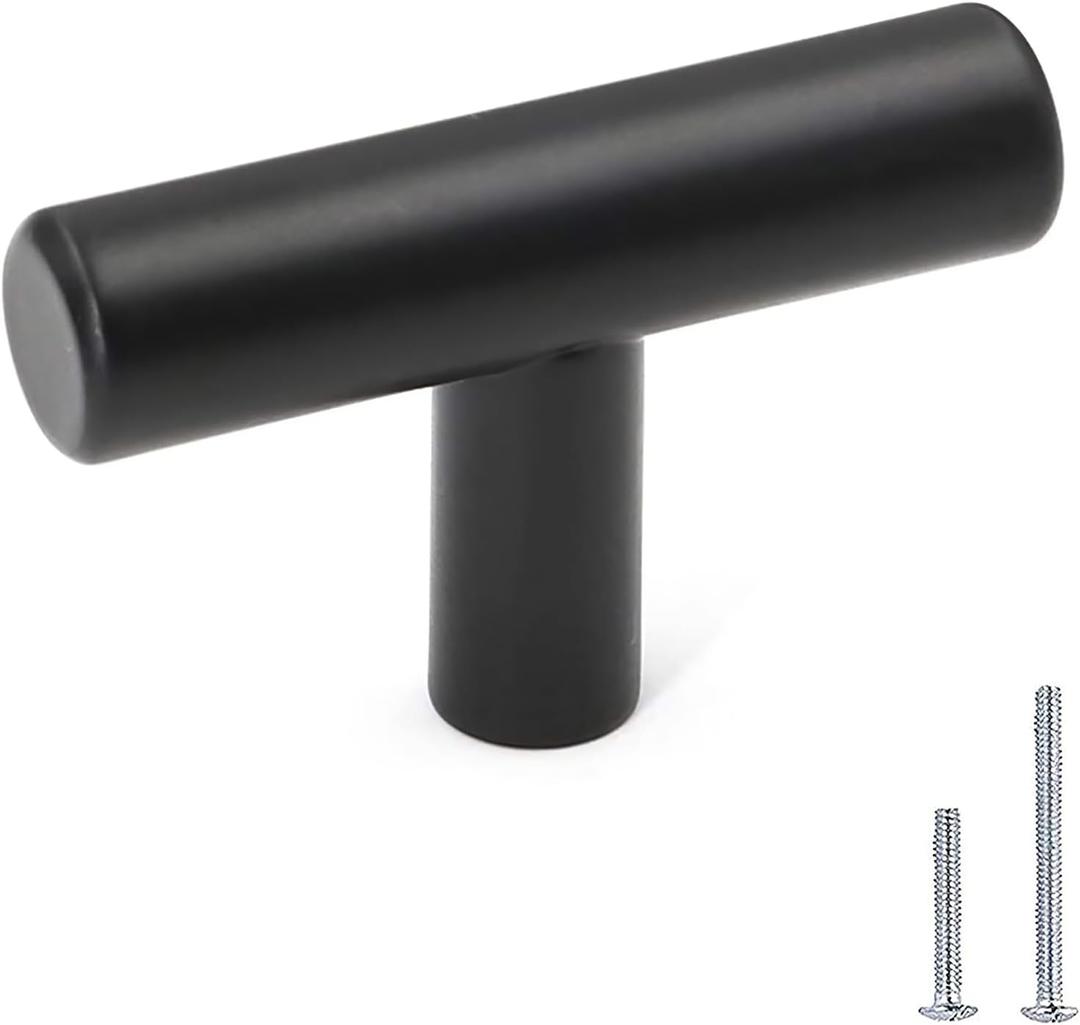 LONTAN 12 Pack Black Knobs for Cabinets and Drawers Kitchen Cabinet Knobs for Dresser Bathroom Modern T Bar Furniture Black Hardware,Stainless Steel (Black T Bar Knob)