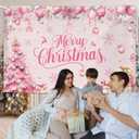 AIBIIN Merry Christmas Party Backdrop Pink Coquette Snowflakes Christmas Tree Merry Xmas Photo Photography Background Winter Wonderland Xmas Party Decoration 70.8x43.4inch