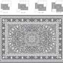 Lessymo Area Rugs 9x12 Living Room- Large Area Rug Machine Washable Area Rug for Bedroom Living Room, Vintage Rugs Boho Floral Medallion, Non-Slip Rubber, Low Pile, Kid & Pet Friendly, Grey White