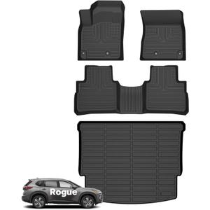 Wayhigh-All Weather Floor Mats & Cargo Liner Set for 2021 2022 2023 2024 2025 Nissan Rogue S|SV|SL|PlatinumNot Sport, Custom Fit TPE Heavy Duty Car Mats for Nissan Rogue Accessories- Black