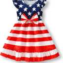 Girls 4th of July Dress Toddler Patriotic American Flag Outfit with Flutter Sleeves Red White Blue Skirt (2-3T)