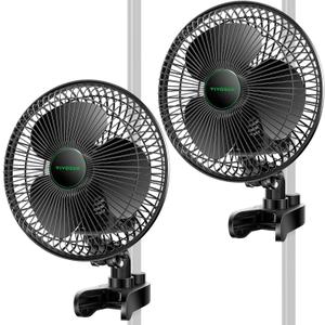 VIVOSUN AeroWave A6 Grow Tent Clip Fan, Patented Portable Auto Oscillating Fan 6" with 2-Speed, Strong Airflow but Low Noise, and Fully-Adjustable Tilt for Hydroponic Ventilation, Black, 2-Pack
