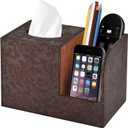 PU Leather Tissue Box Cover Square Tissue Holder Tissues Box Organizer with 2 Compartment, Remote Control Holder, Multifunctional Decorative Tissue Box Covers Cube, Home Office Desktop Storage Box, Retro