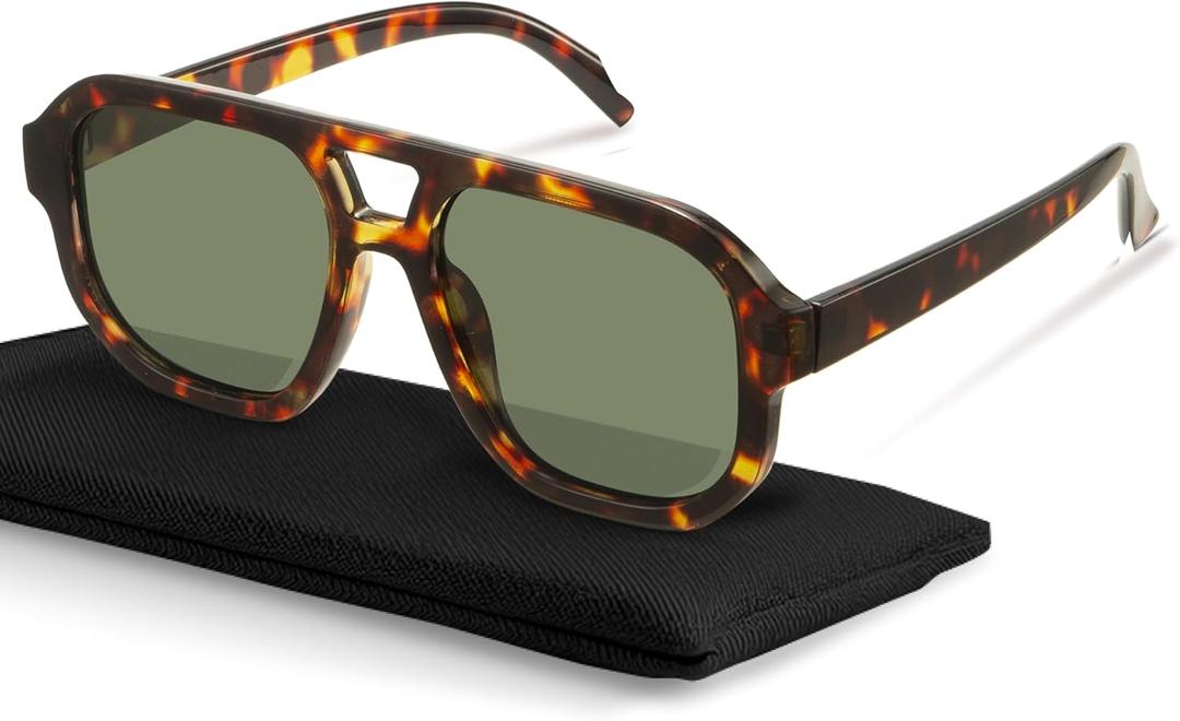 livho Trendy Polarized Square Aviator Sunglasses Women Men Square Eyewear Frame, Retro Sun Glasses for Women Men 2025 Shades (Tortoise/Green)