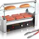 VEVOR Hot Dog Roller 5 Rollers 12 Hot Dogs Capacity, 750W Stainless Sausage Grill Cooker Machine with Dual Temp Control Glass Hood Acrylic Cover Bun Warmer Shelf Removable Oil Drip Tray ETL Certified