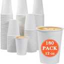 Lamosi 180 Count 12 oz Paper Coffee Cups, Disposable Paper Coffee Cups for Hot or Cold Drinks, 12 Ounce White Beverages Water Cups for Party, Picnic, Travel, Events