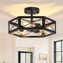 Mikniri 3-Light Kitchen Lighting Fixtures Ceiling Mount, Black Semi Flush Mount Ceiling Light for Dining Room Light Fixture, Farmhouse Close to Ceiling Lights with Hexagon Cage for Bedroom Hallway
