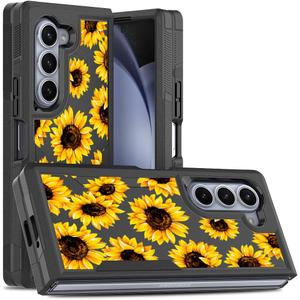 Case for Samsung Galaxy Z Fold 6 Sunflower Samsung Zfold 6 Phone Cases 2024 Fold Z 6 Slim Case 2 in 1 Galaxy Zfold6 Heavy Duty Cover Silicone Hockproof Protection Cover (B-Many Sunflower)