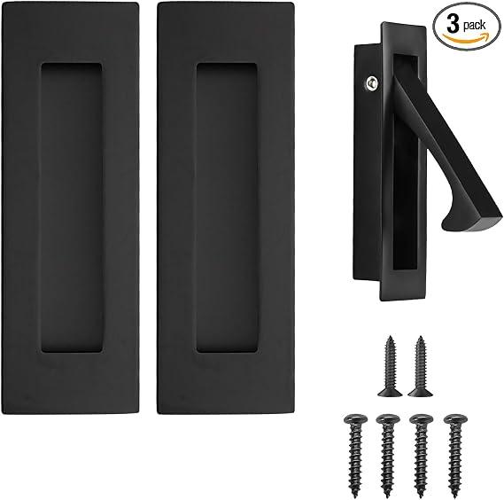 Pocket Door Handles and Edge Pull Matte Black, 6Inch Handles Hardware Latch, Recessed Finger Flush Pulls,for Closet,Sliding,Barn Door